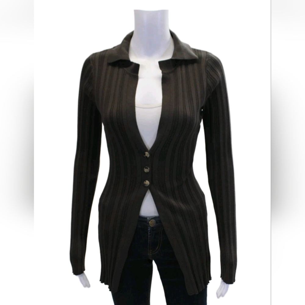 The Line by K Brown Ribbed Cardigan with Sailor Collar - Picture 6 of 7
